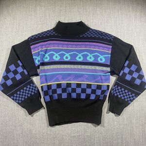 Vintage Demetre Sweater Womens Small Multicolor Geometric Mock Neck 80s Ski Knit